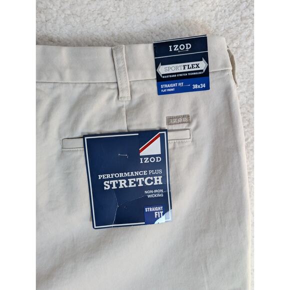 NEW Izod Sportflex Pants Mens 38x34 Cream Performance Plus Stretch - Picture 14 of 16
